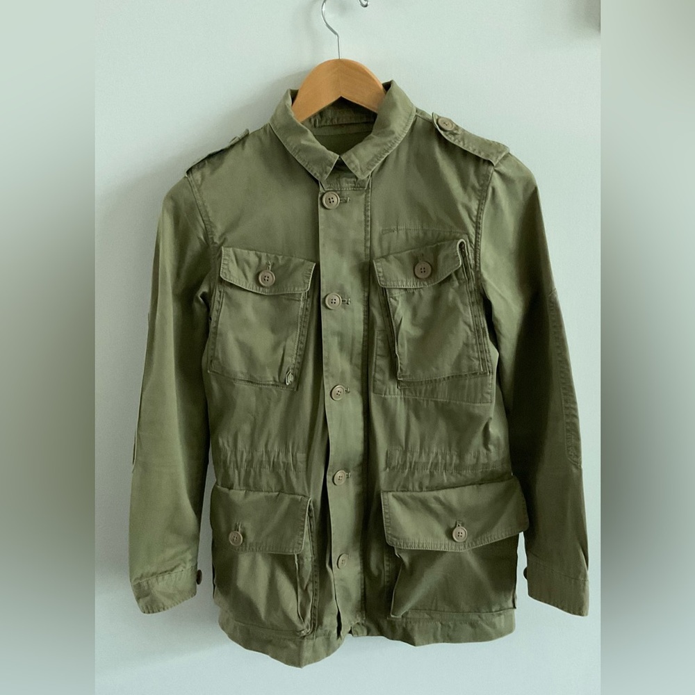 J. Crew Khaki Green Utility Jacket with Detachable Hood, Size XXS